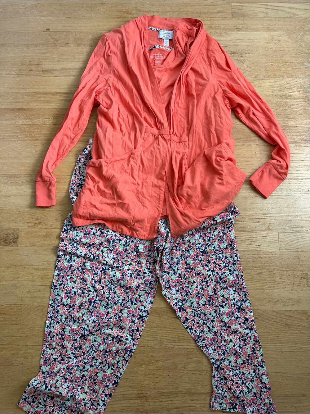 Midnight by Carole Hochman Coral Wrap-Style Pajama Set with Floral Pants